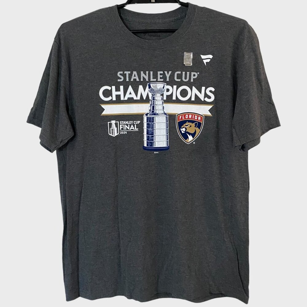 Fanatics Stanley Cup Champions T-Shirt Gray Men's XL Florida Panthers Hockey Tee